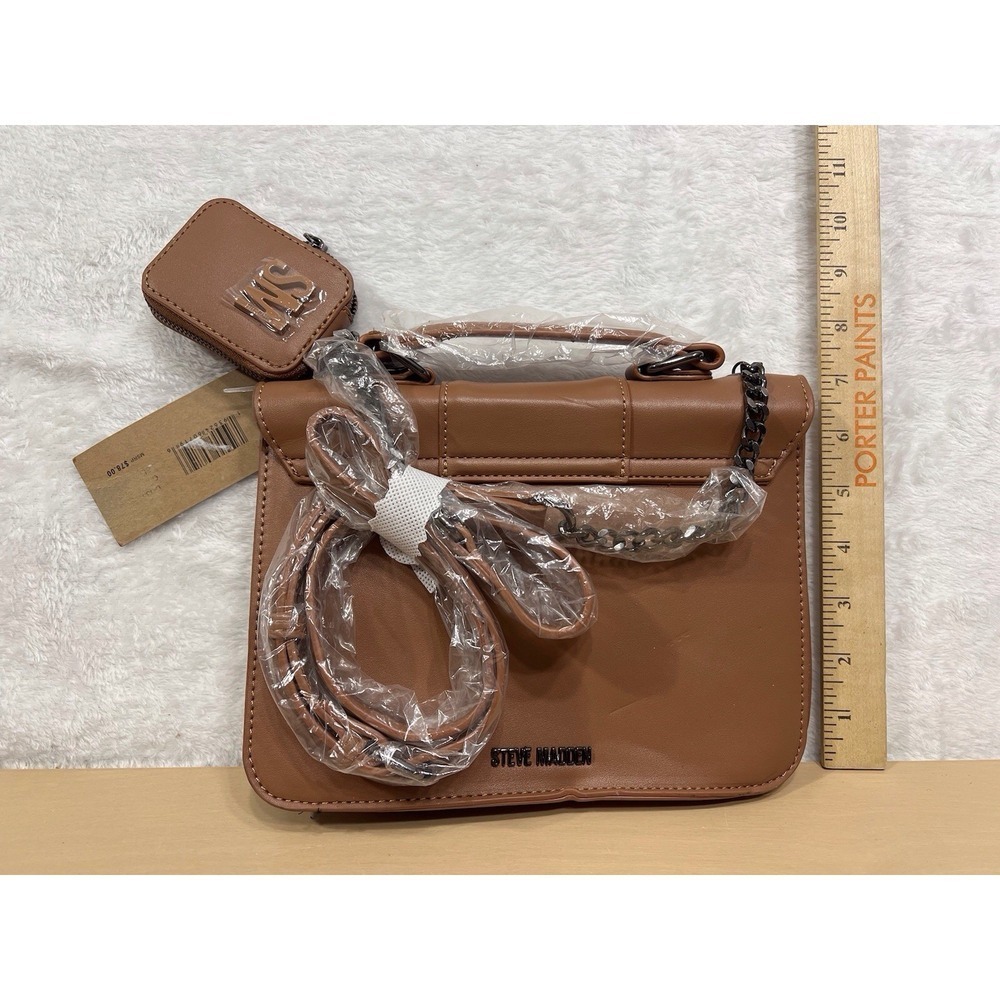 Steve Madden Brown Faux Leather Crossbody Bag Chain Strap NWT